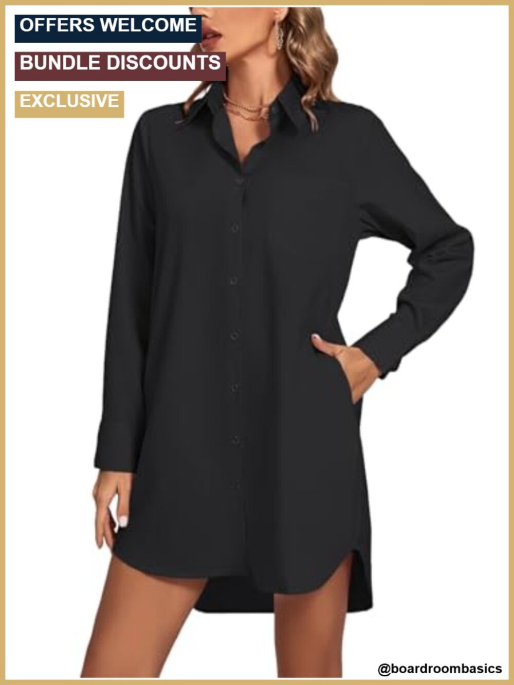 Women's V-Neck Button Front Shirt Dress Long Sleeve